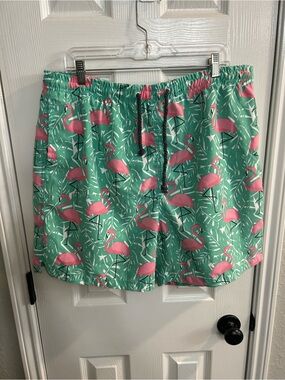 Ingear men’s  swim shorts size xxl aqua green with pink flamingo pattern